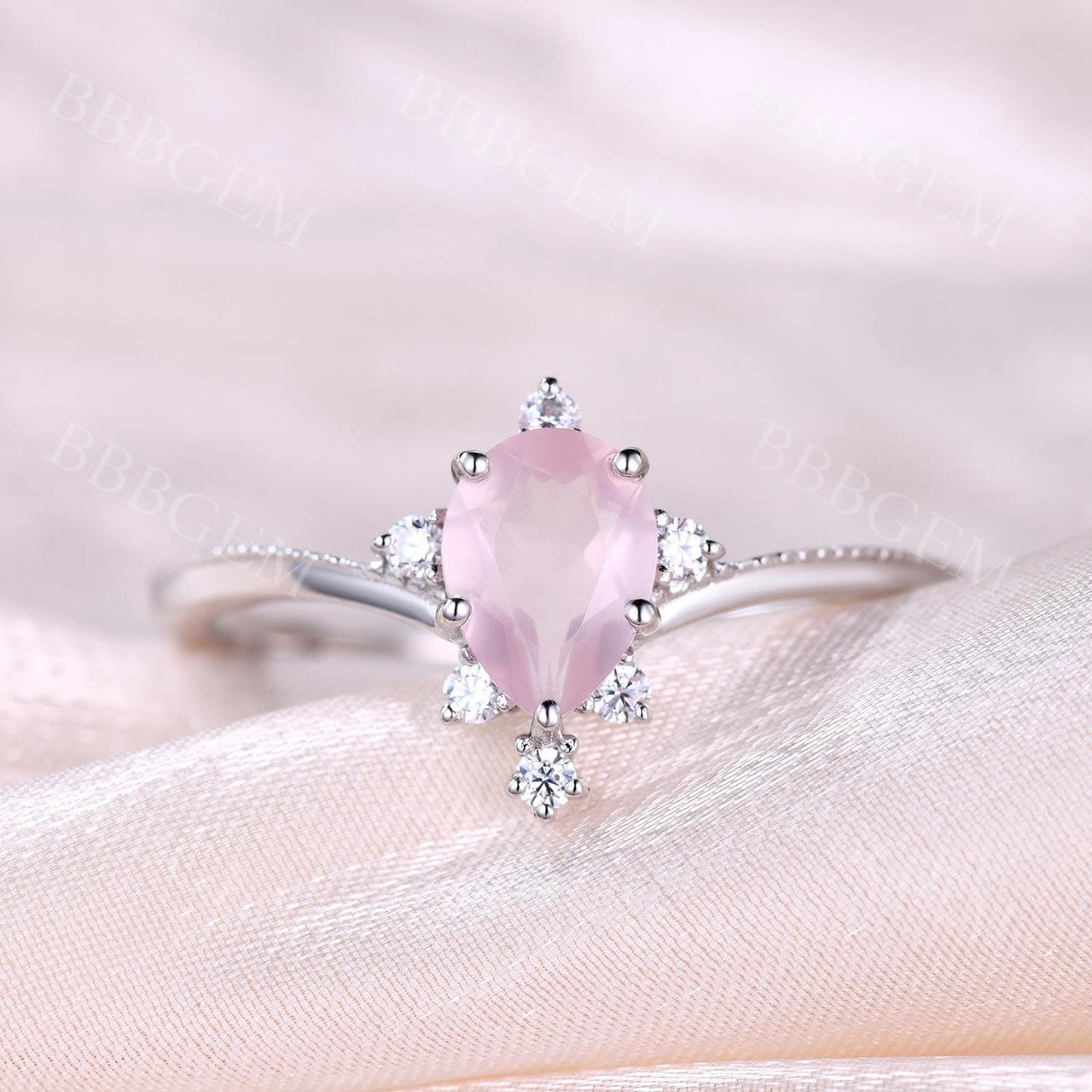 0.8CT Pear Cut Rose Quartz Engagement Ring - 14K Rose Gold Milgrain Band, Vintage Style for Women | Perfect for Proposals, Anniversaries & Romantic Occasions