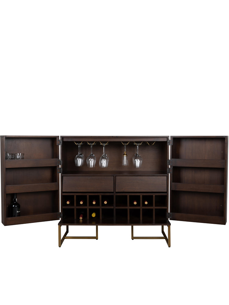 CHARLEE Solid Wood Bar Counter Wine Rack Cabinet - Stylish Storage for Wine Bottles, Glasses & Bar Essentials - Perfect for Home Bars, Kitchen Islands & Entertaining Spaces