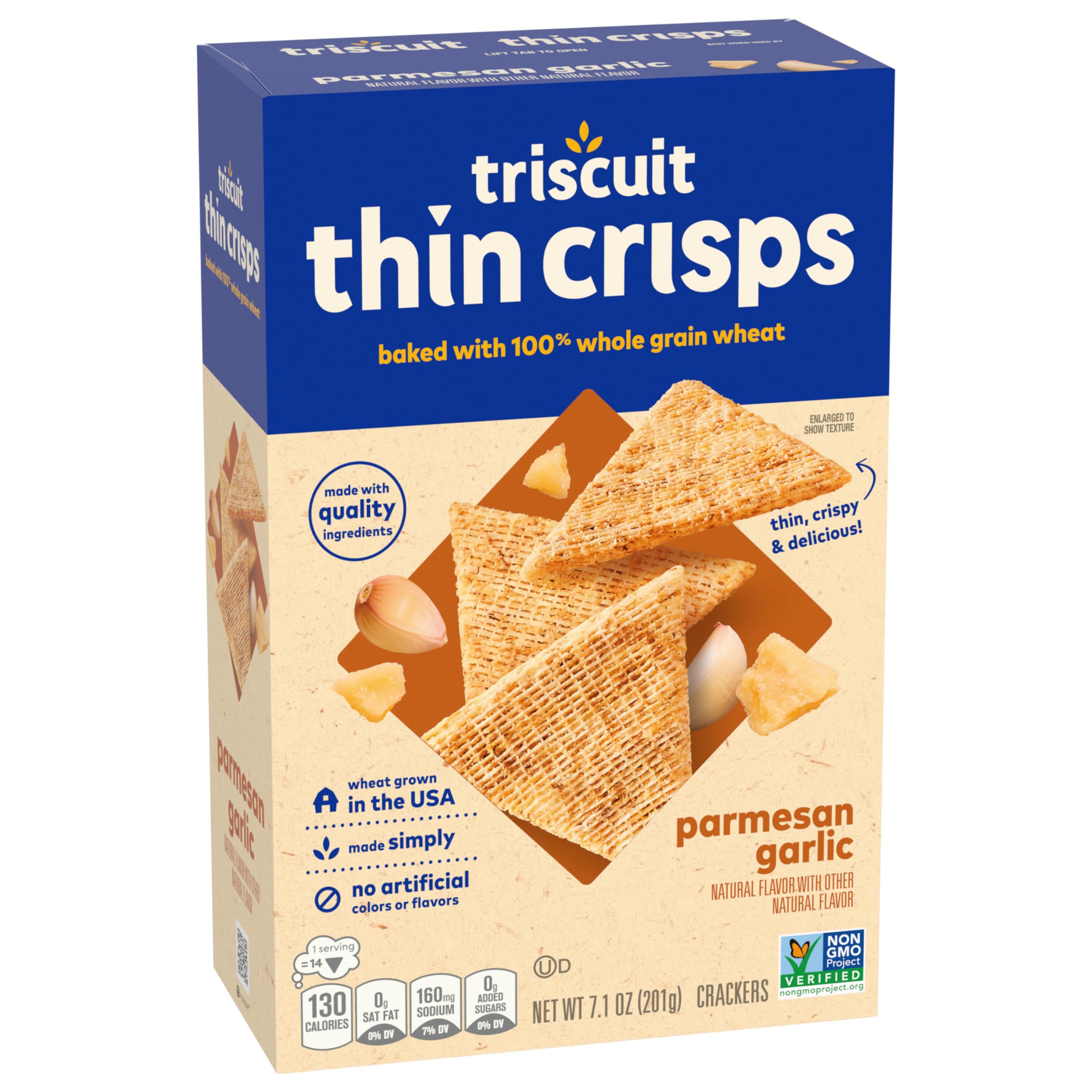 Triscuit Thin Crisps Parmesan Garlic Whole Grain Wheat Crackers - Healthy Lunch Snacks, Bulk Pack of 6 (7.1 oz Each) - Perfect for Office, School, Picnics & Party Platters