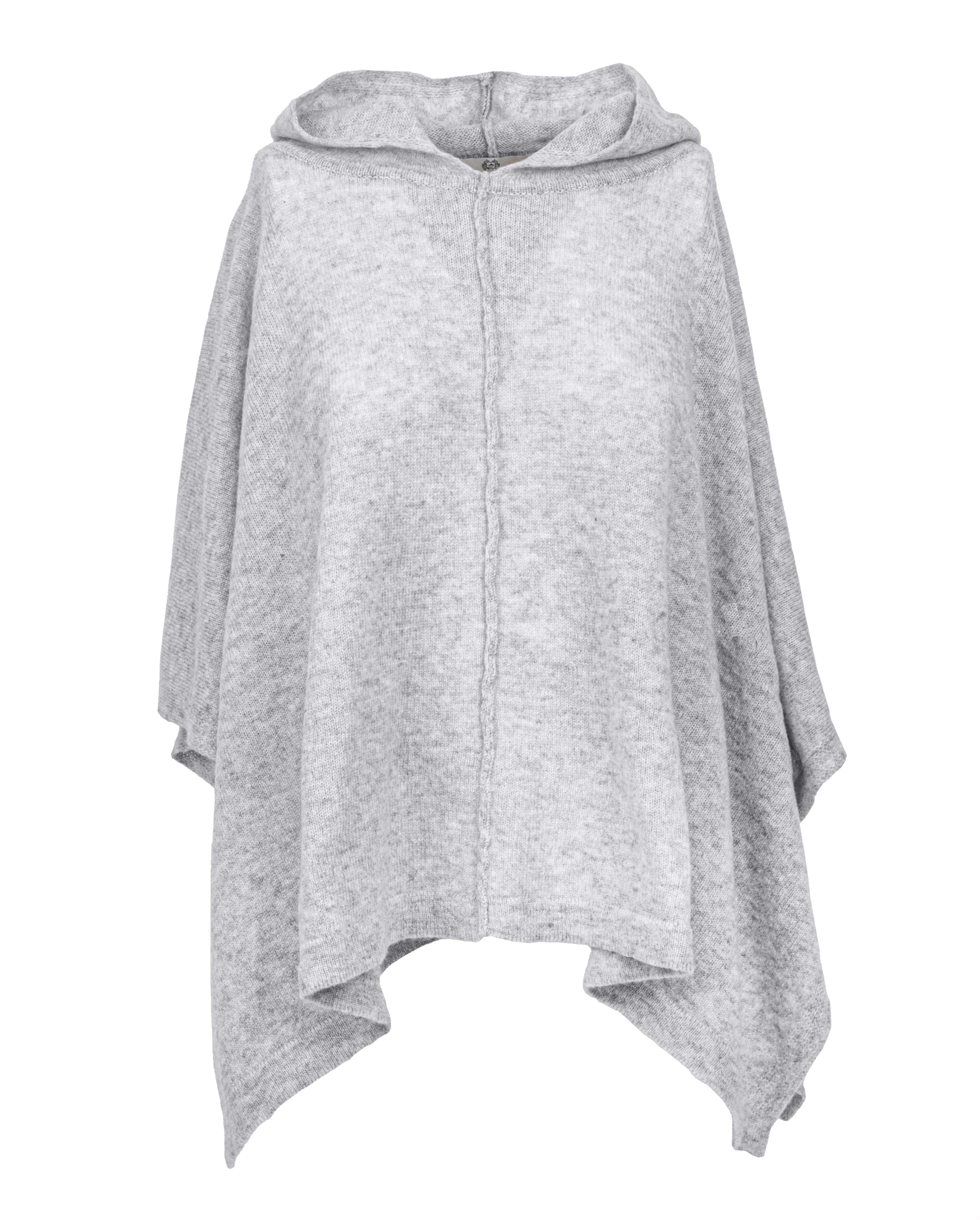 Women's Light Gray Cashmere Button Hoodie Poncho - Soft & Warm Winter Wear for Cozy Outfits & Layering