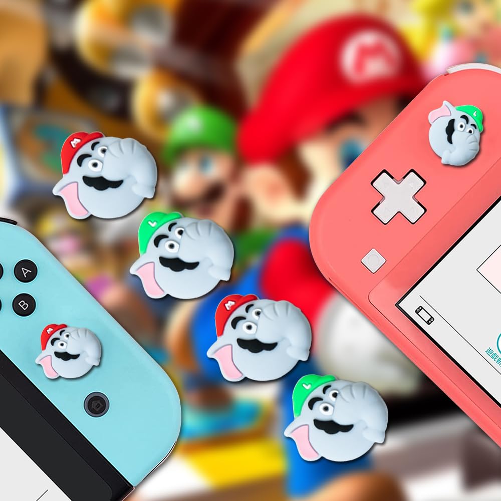 PERFECTSIGHT Elephant Switch Thumb Grip Caps - 4PCS Kawaii Silicone Joystick Covers for Nintendo Switch OLED/Switch Lite - 3D Skin Analog Stick Button Protectors for Joy-Con Controllers - Perfect for Mario Fans & Gaming Enthusiasts - Great for Enhanced Grip and Comfort During Long Gaming Sessions