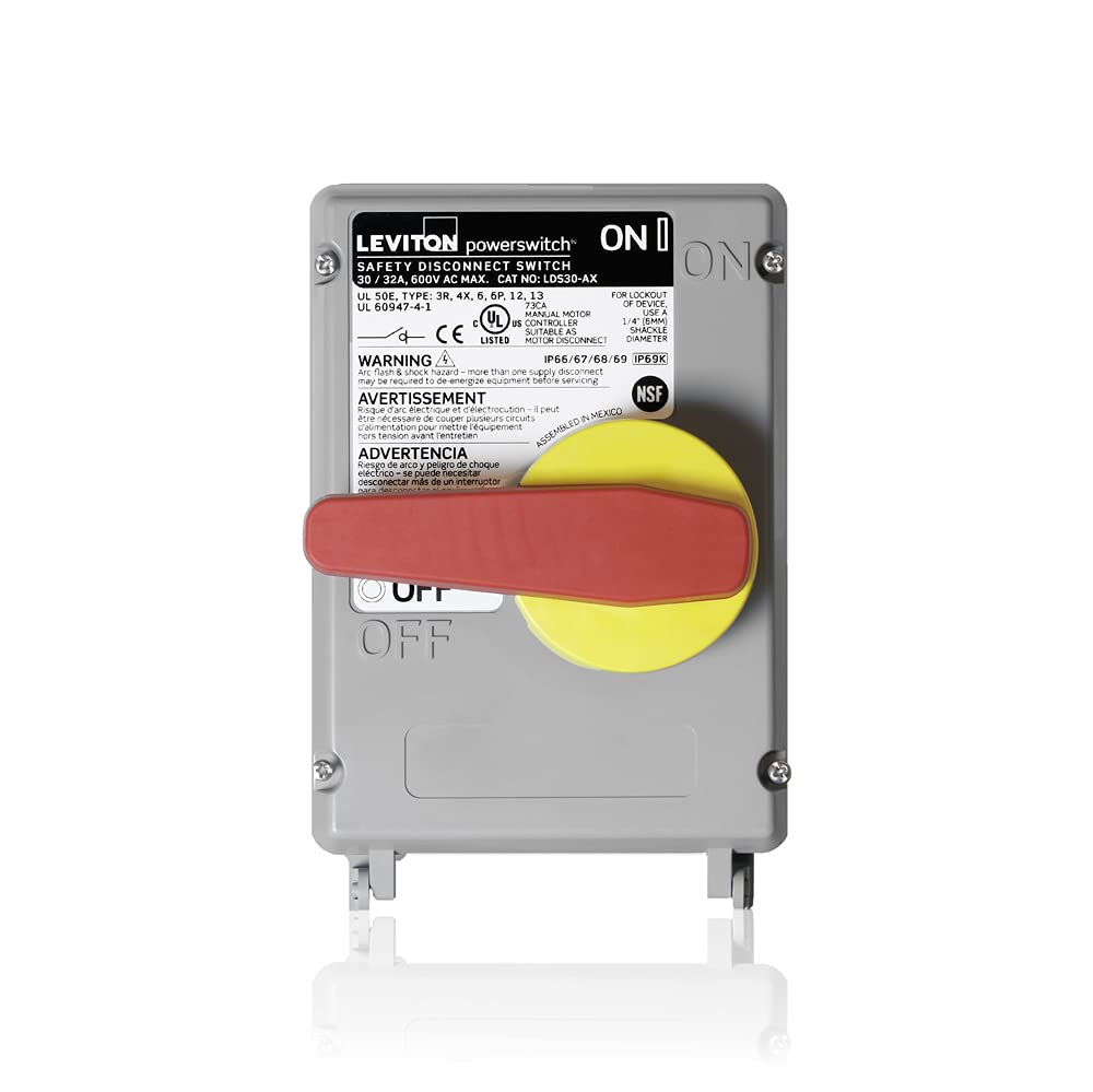 Leviton LDS30-AX 30 Amp 600V Non-Fused Power Safety Disconnect Switch with Non-Metallic Enclosure - Ideal for Industrial Equipment, HVAC Systems & Electrical Panel Safety Disconnects