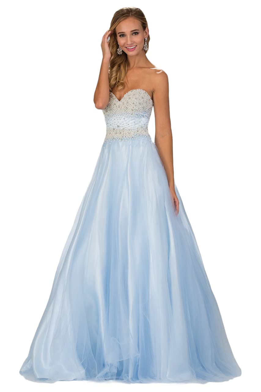 Elizabeth K GL2155 Beaded Sweetheart A-Line Gown Baby Blue, Size S - Elegant Formal Dress for Prom, Wedding, and Evening Events