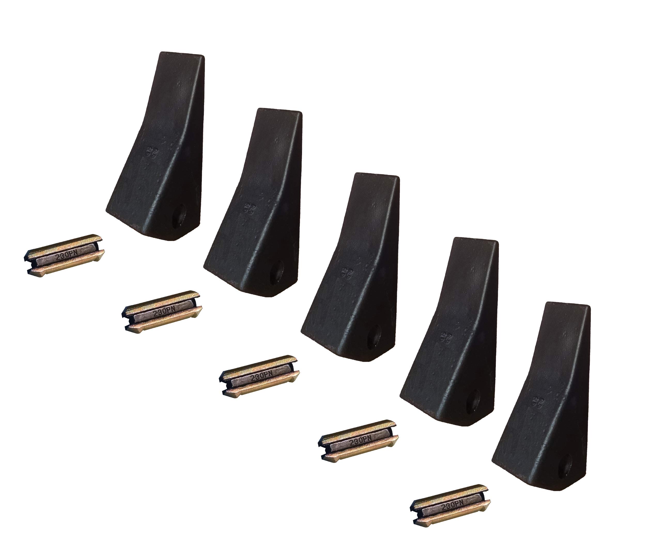 High-Quality Backhoe & Skid Steer Bucket Teeth with Pins - Compatible with Models 23, 230, 230SP, D51750, TF23D (5-Pack) - Perfect for Excavation, Trenching & Construction Projects