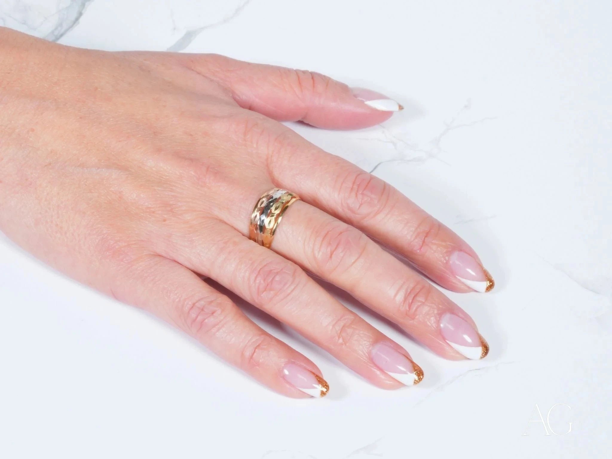 18K Tri-Tone Gold Ring for Women - Elegant Stackable Band for Everyday Wear & Special Occasions