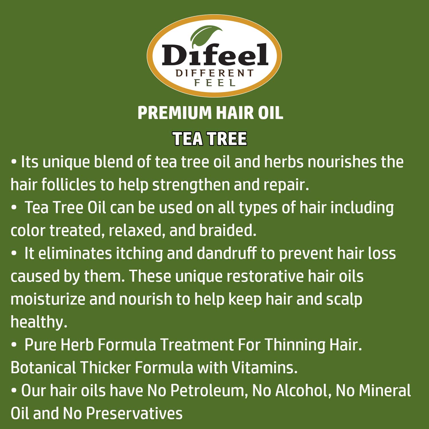 Difeel Premium Natural Hair Oil with Castor Oil & Tea Tree Oil - 2.5oz (2-Pack) for Hair Growth, Scalp Care & Deep Conditioning - Perfect for Dry, Damaged Hair & Natural Hair Care Routine
