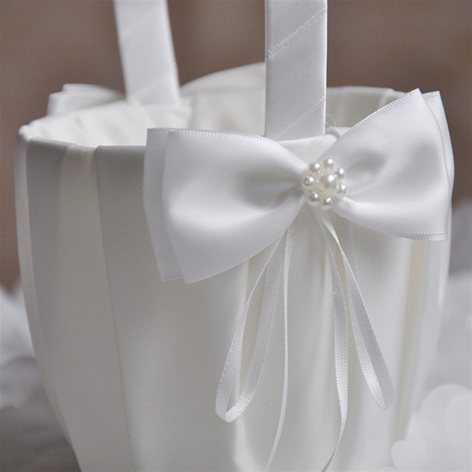 Elegant White Flower Girl Basket - 13x22cm Wedding Party Decor with Simulated Petals for Candy & Flower Petals - Perfect for Bridal Showers, Garden Weddings & Home Decor Gifts