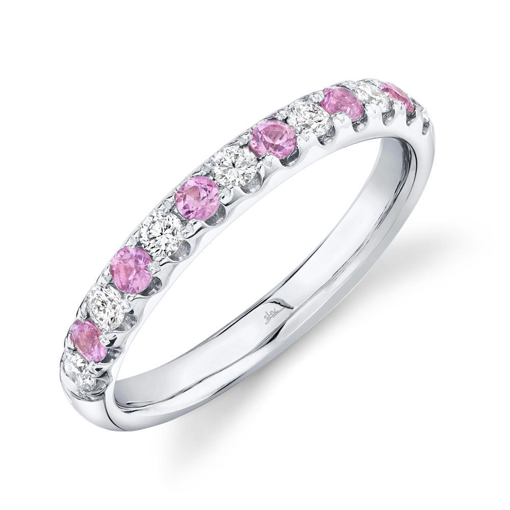 14K Gold 0.60 CTW Round Pink Sapphire & Diamond Wedding Band Ring for Women - Perfect for Engagement, Anniversary & Special Occasions