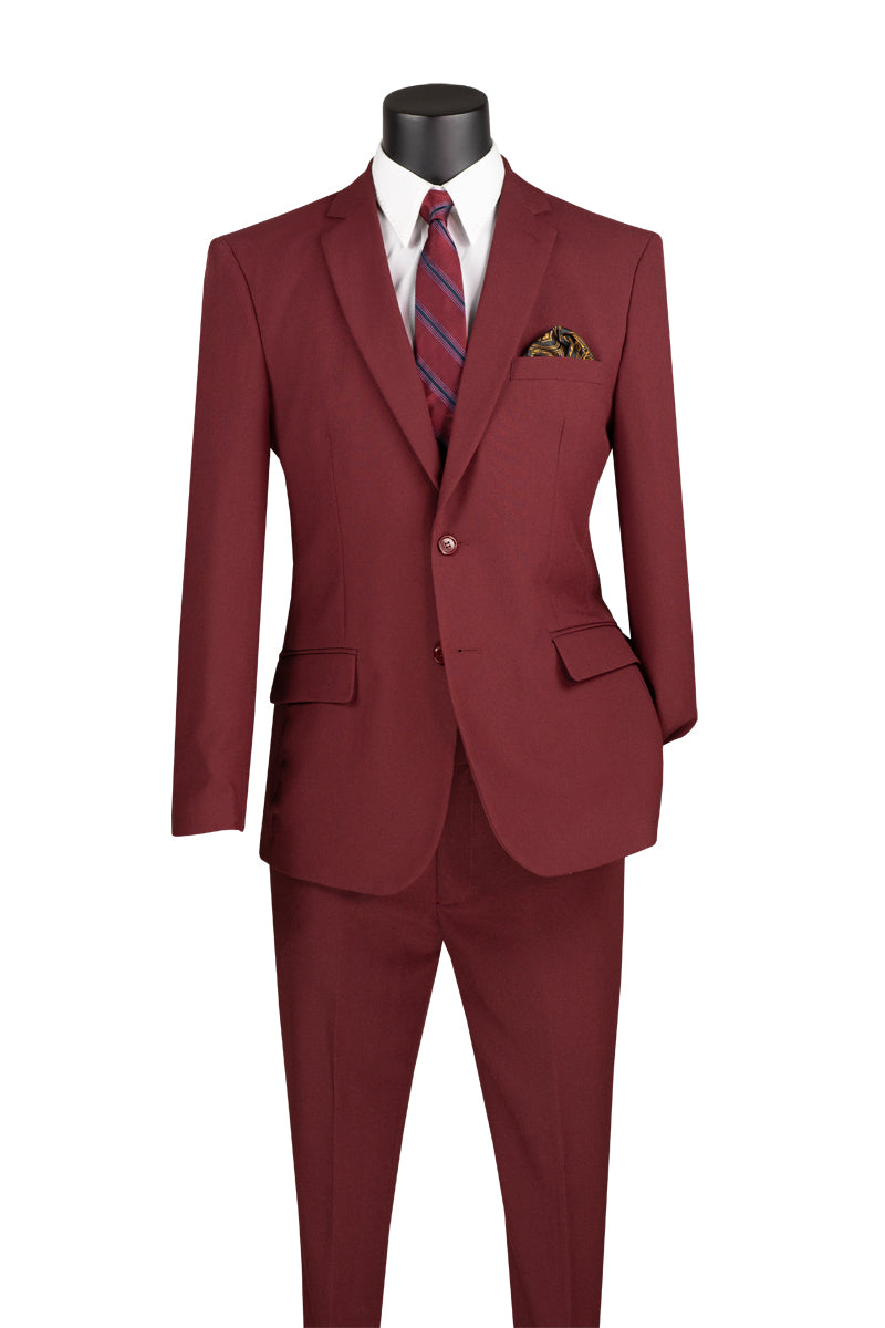 Burgundy Slim Fit Men's 2-Piece Business Suit with 2-Button Jacket | Formal Office Attire & Wedding Suit for Professional Men