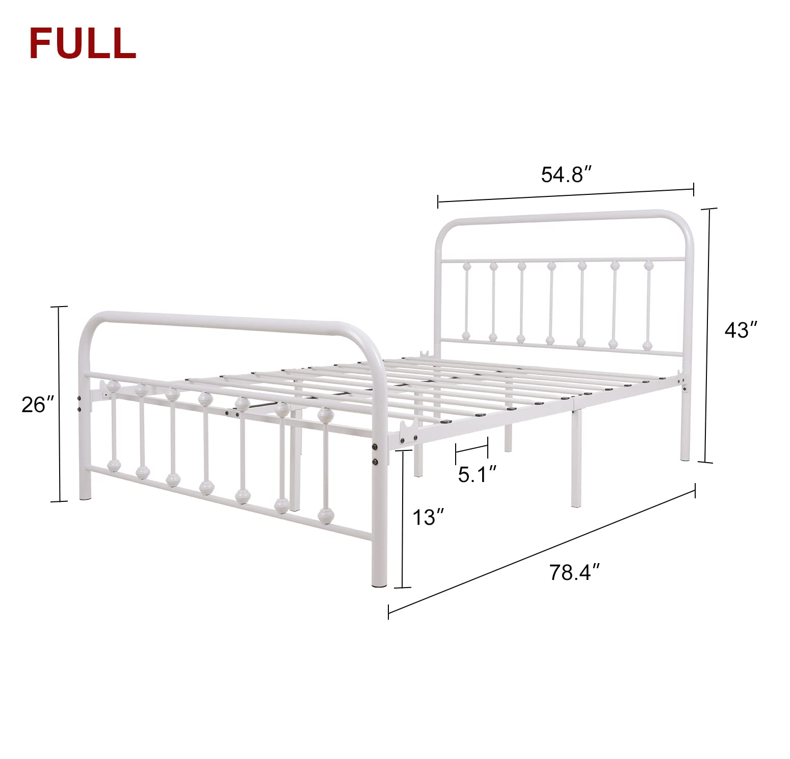 White Metal Bed Frame Full Size with Headboard & Footboard - Sturdy Platform Mattress Base with Metal Tube & Iron-Art Design - Perfect for Bedrooms, Guest Rooms & Dormitories (Full, White)