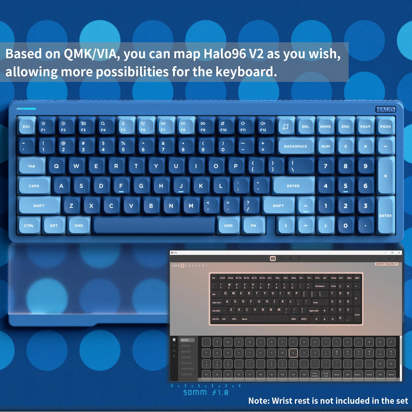 Nuphy Halo96 V2 Wireless Mechanical Keyboard - 96% Layout, Hot-Swappable Gasket Gaming Keyboard with RGB Backlit, QMK/VIA Programmable, Bluetooth/USB-C/2.4GHz Connectivity (Blue/Lemon Switches 55gf) - Perfect for Office Work, Gaming & Typing Enthusiasts