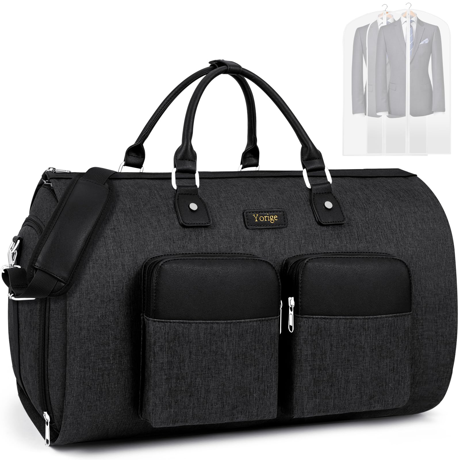 2-in-1 Convertible Travel Garment Duffle Bag Set for Men & Women - Large Carry-On Weekender with Hanging Suit Dress Clothes Organizer & Crossbody Bag (4pc) - Perfect for Business Trips, Gym & Weekend Getaways
