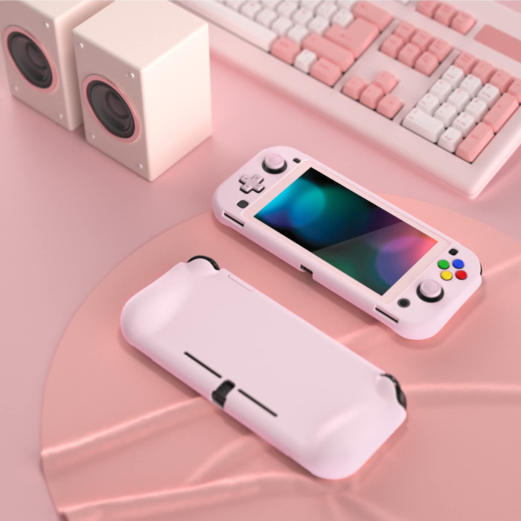 PlayVital ZealProtect Ergonomic Grip Hard Protective Case for Nintendo Switch Lite - Durable Shock-Absorbent Anti-Scratch Cover with Screen Protector & Thumb Grip Button Caps (Cherry Blossom Pink) | Perfect for Gaming On-The-Go, Travel Protection & Long Play Sessions