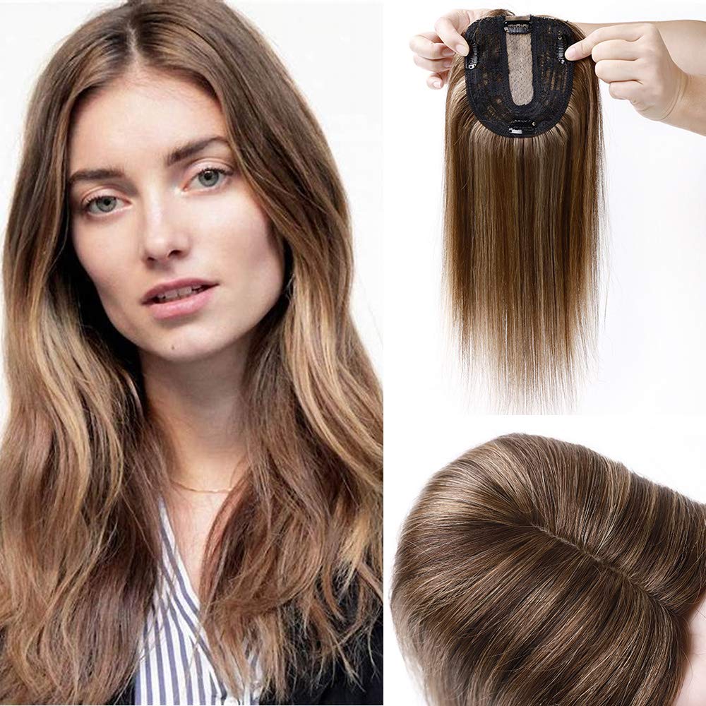 SEGO Clip-in Human Hair Topper for Women - No Bangs Remy Hair Topper with Silk Base for Thinning Hair & Hair Loss - Natural Grey Hair Coverage - 4 Secure Clips - Perfect for Daily Wear, Special Occasions & Confidence Boosting