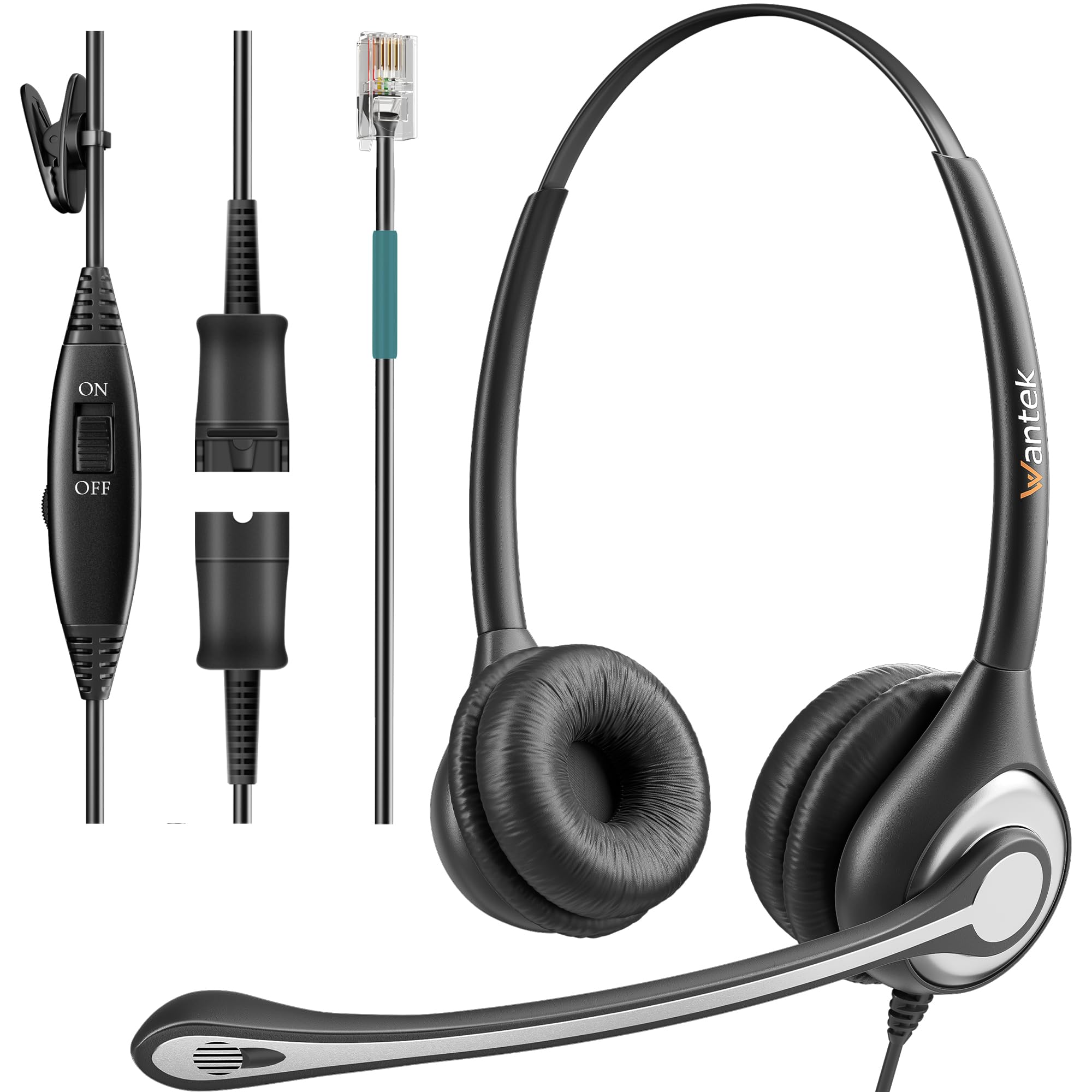Wantek Mono Corded Telephone Headset with Noise Canceling Microphone - Compatible with Avaya, Aastra, Allworx, Adtran, Alcatel Lucent, AltiGen, Comdial, Digium, Gigaset, InterTel, Mitel, Plantronics, MiVoice Landline Deskphones - Ideal for Call Centers, Office Communication & Customer Service