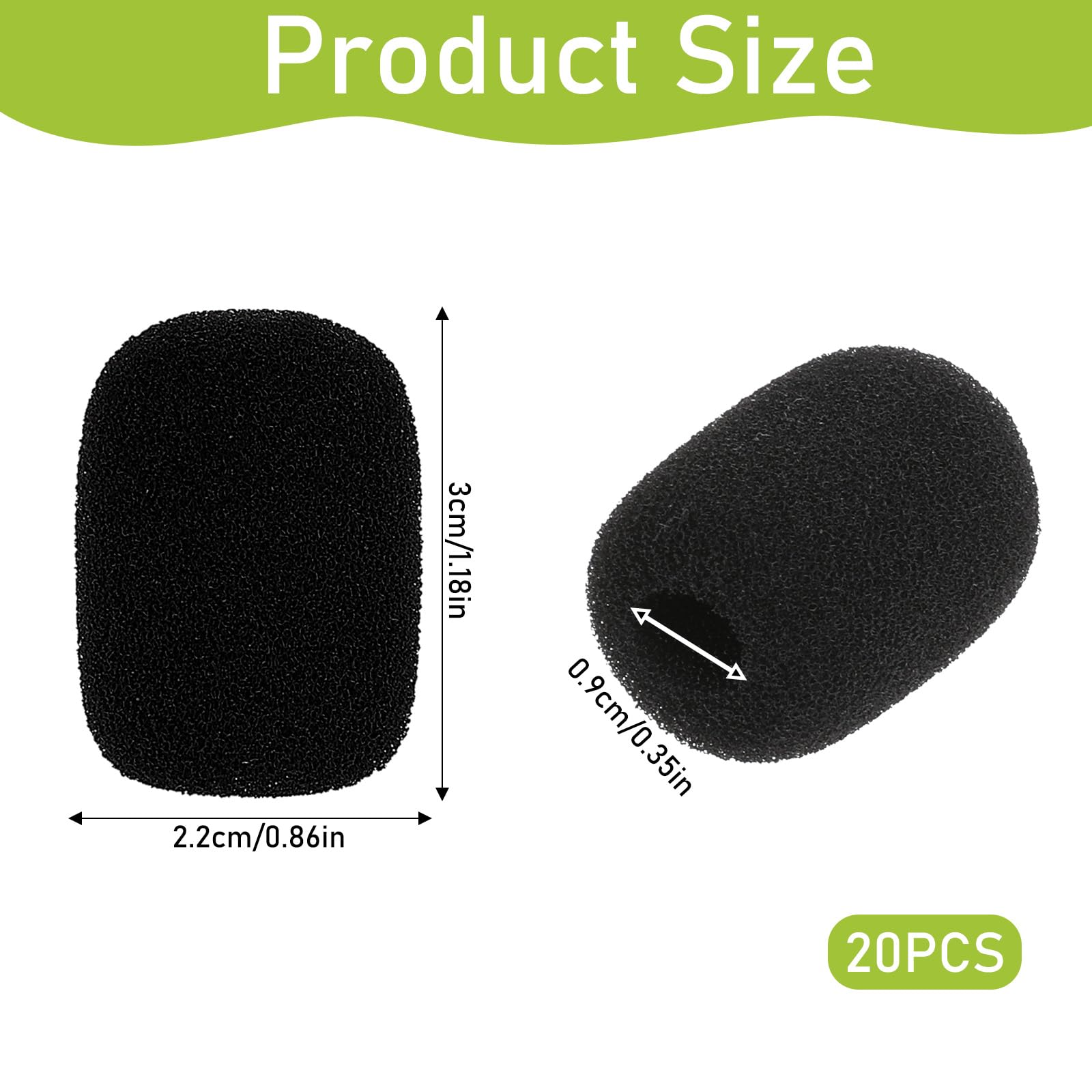 20 Pack Mini Foam Microphone Windscreens - High Density Lavalier Mic Covers for Noise Reduction (Black, 1.18