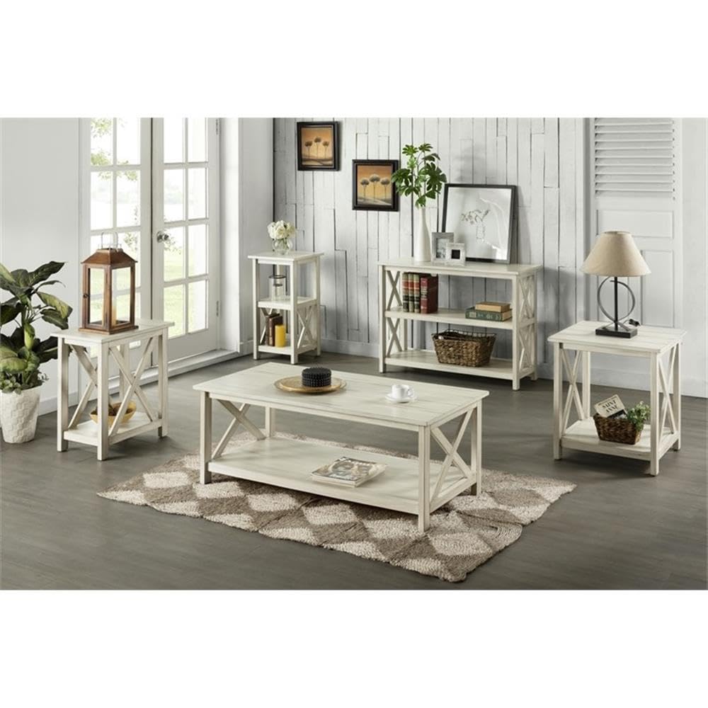 Boraam Jamestown Entryway Table Antique White - Rustic Farmhouse Console Table for Hallway, Foyer & Living Room Decor