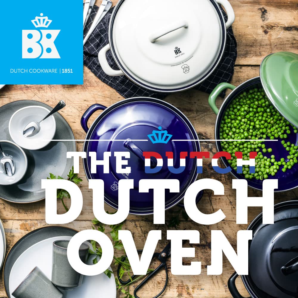 BK Indigo Dutch Heritage Round German Enamel Casserole Pot with Lid - PFAS-Free Ceramic Non-Stick Coating, 2.5L (20cm) - Induction, Oven & Dishwasher Safe - Cobalt Blue - Perfect for Soups, Stews & Baking