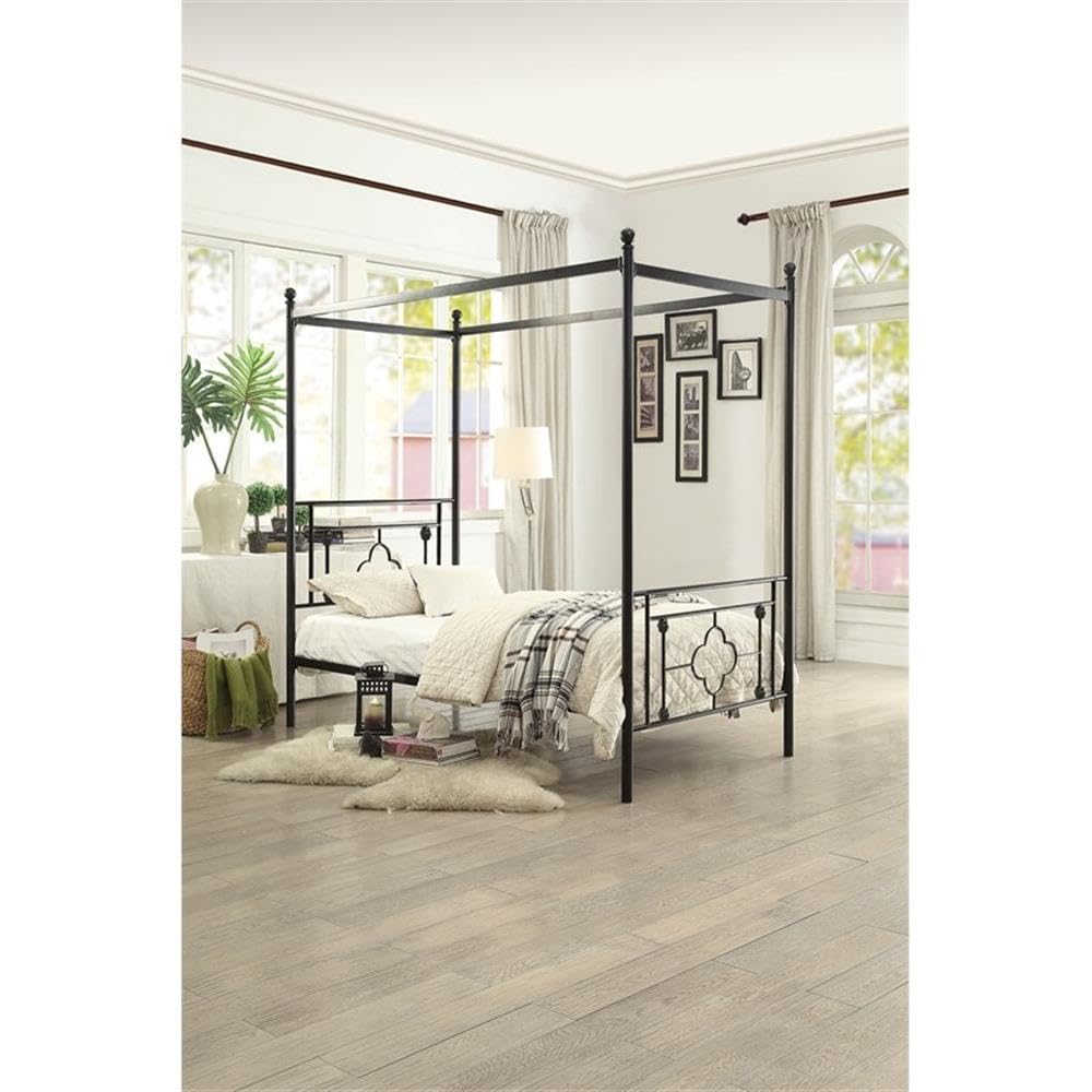 Pemberly Row Black Metal Twin Canopy Platform Bed Frame - Sturdy Modern Design for Kids Room, Guest Bedroom & Small Space Living