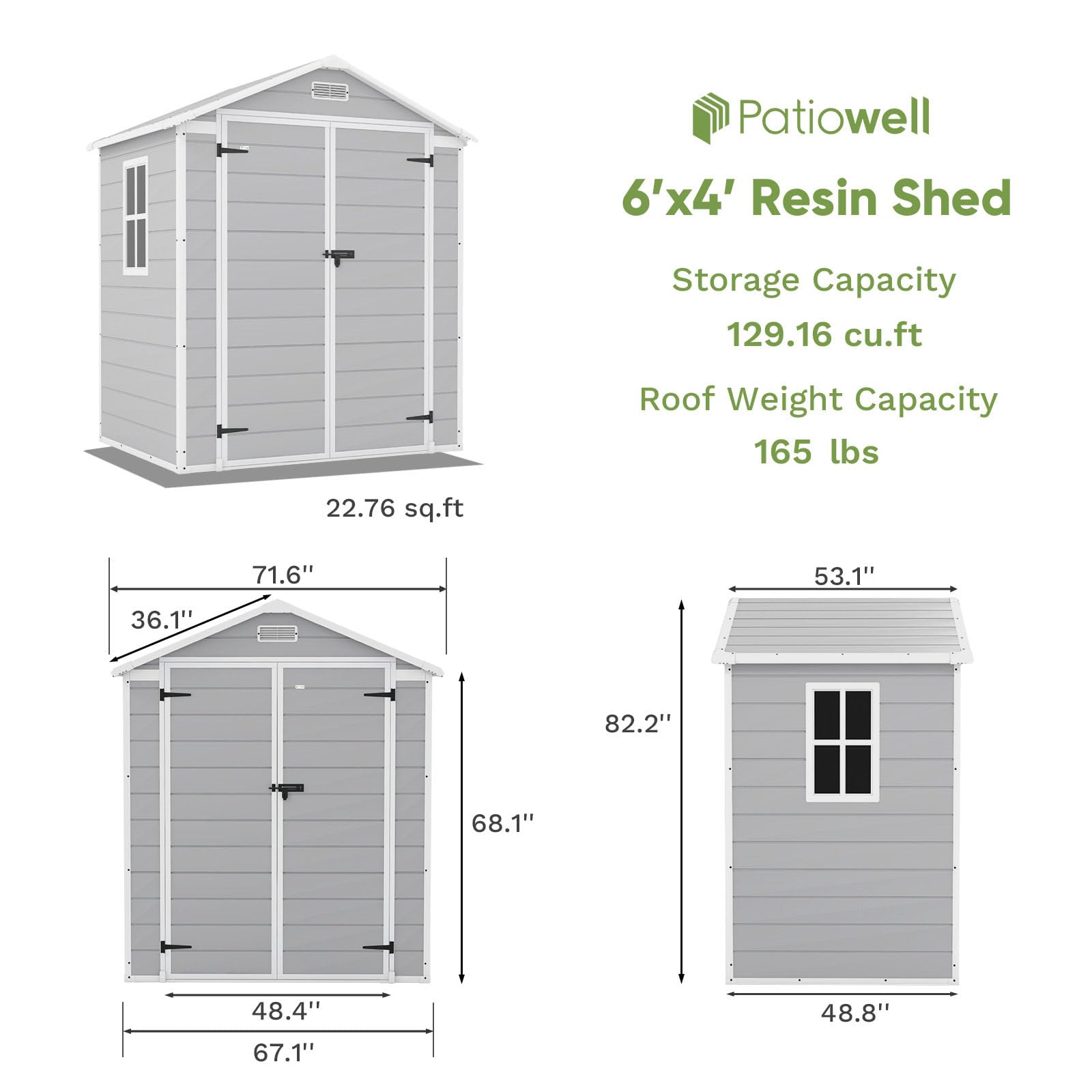 6x4 FT Heavy-Duty Plastic Outdoor Storage Shed - Waterproof Resin Garden Shed for Patio Furniture, Lawn Mower, Garden Tools & Bike Accessories - Perfect for Backyard, Garage & Beach Storage (Grey)