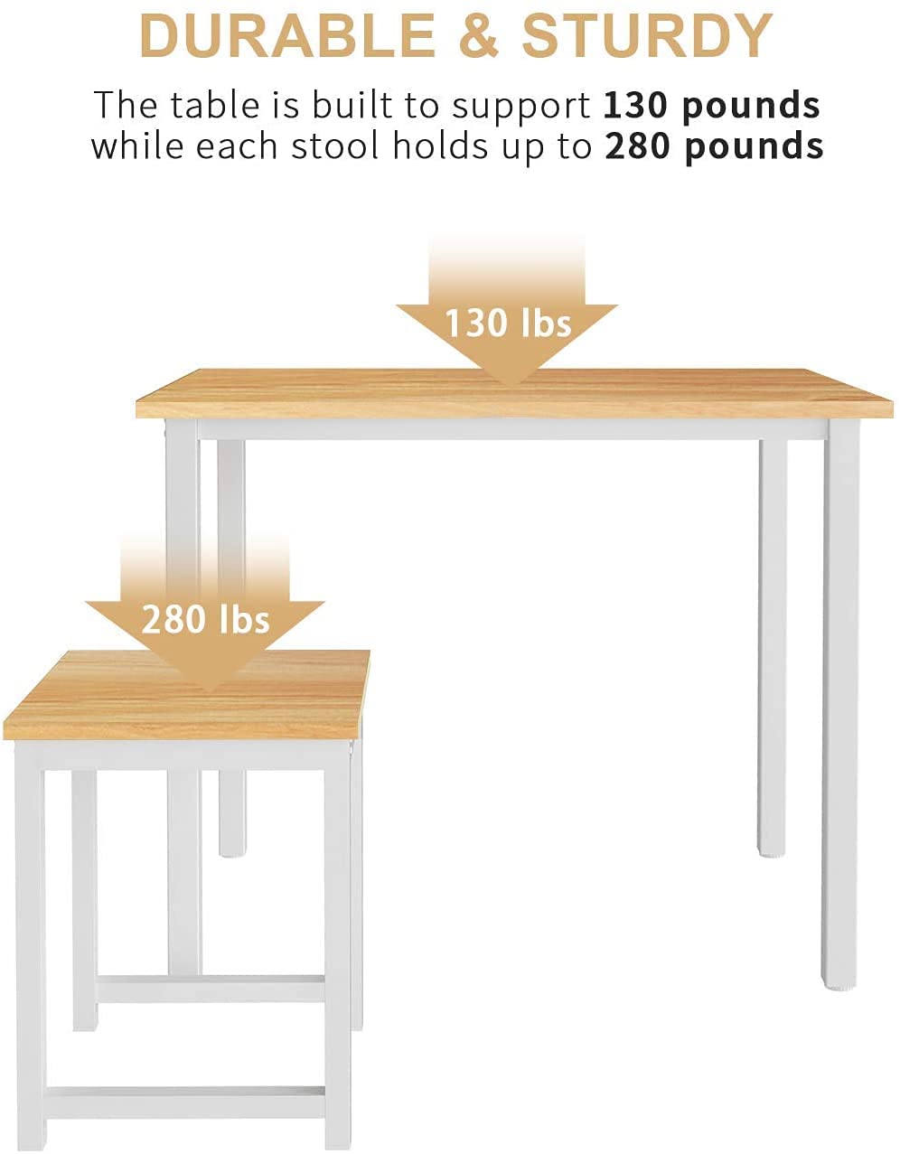 MIERES Modern Bistro Table and Chairs Set for 2 - Compact Counter Height Dining Table with Stools, White Beige Kitchen Furniture - Perfect for Small Spaces, Breakfast Nooks & Cozy Apartments