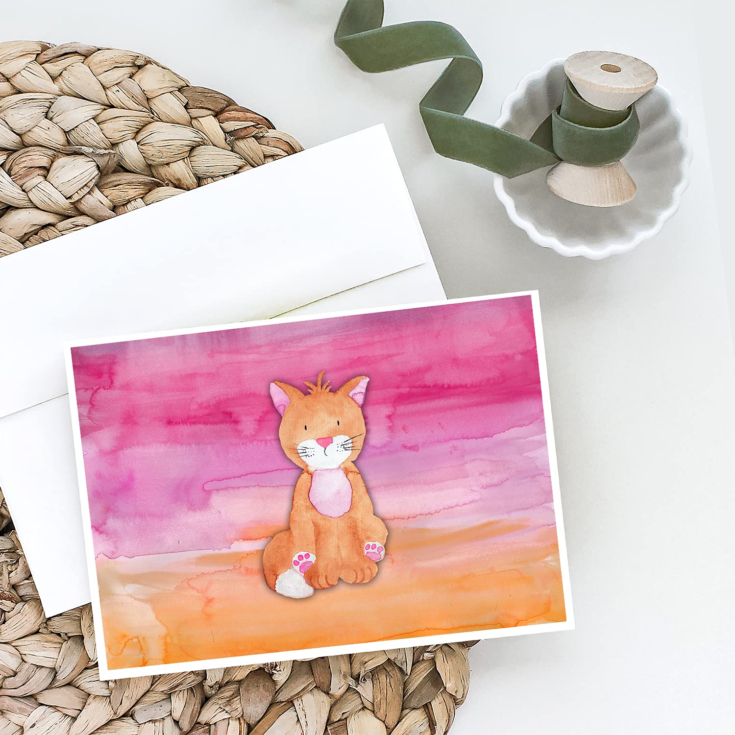 Orange Cat Watercolor Greeting Cards - Pack of 8 Blank A7 Note Cards with Envelopes (5x7 Inches) | Whimsical Feline Stationery for Birthdays, Thank You Notes & Special Occasions