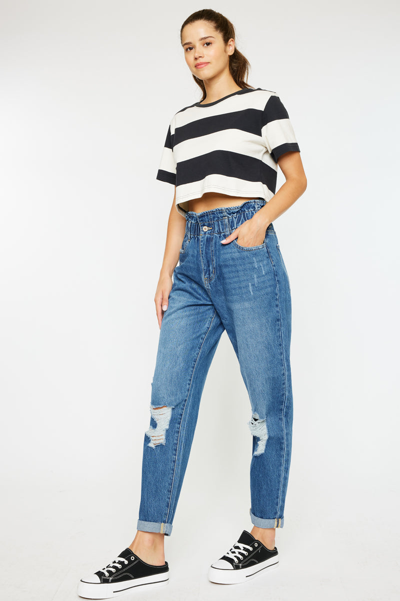 Olivia Ultra High Rise Paperbag Boyfriend Jeans - Women's Trendy Loose Fit Denim Pants for Casual Wear & Street Style Outfits