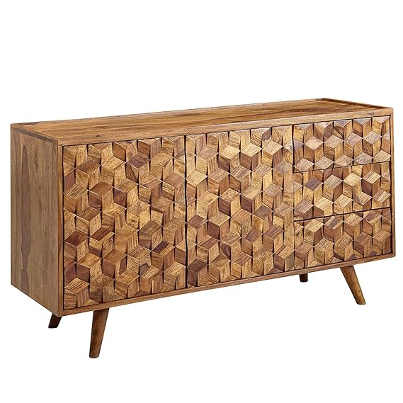 Premium Solid Sheesham Wood TV Stand with Diamond Design - 54.3