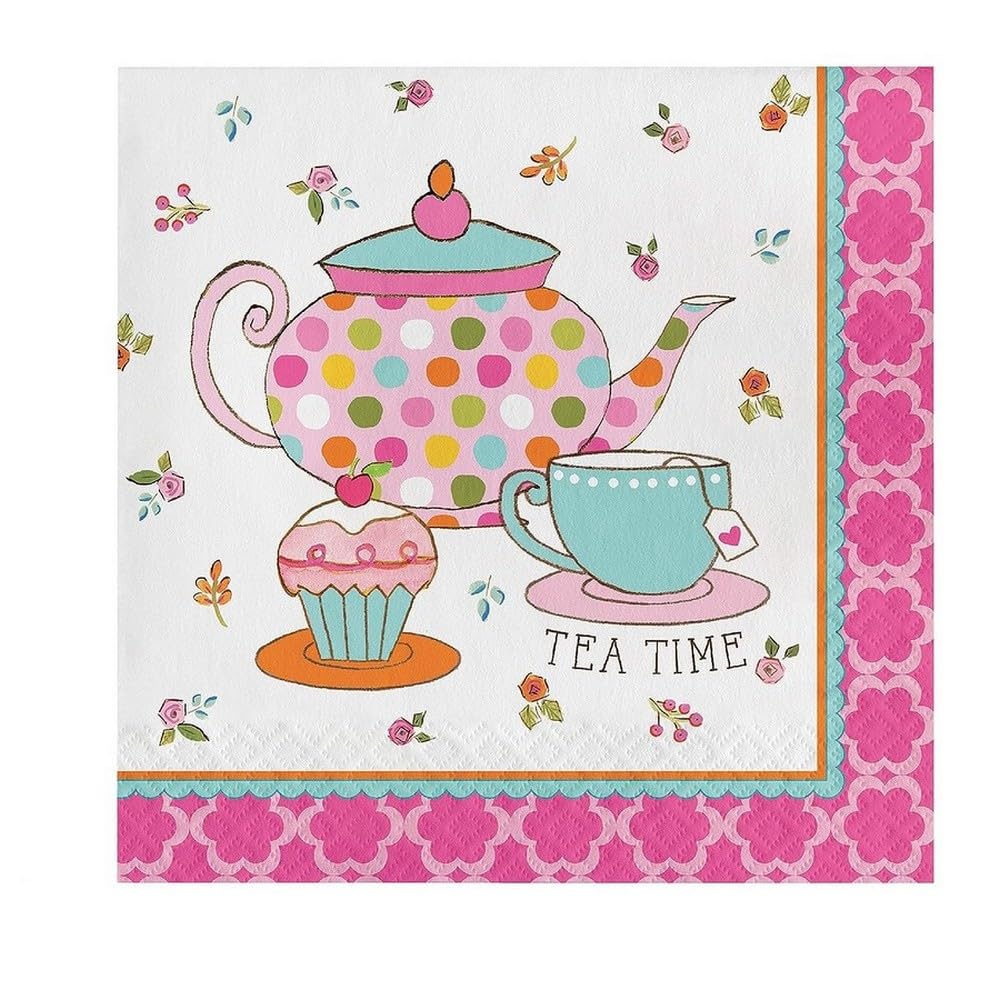 Creative Converting 16-Count Tea Time Themed Luncheon Napkins - Perfect for Afternoon Tea Parties, Bridal Showers & Elegant Dining Decorations