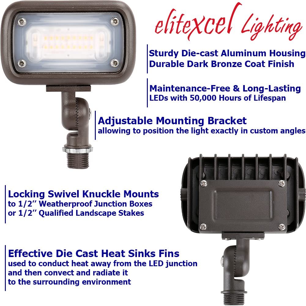 EliteXcel Gen2 15W UL Listed LED Flood Flagpole Light - 1500 Lumen, 5000K Daylight, Waterproof Outdoor Security Light with 1/2