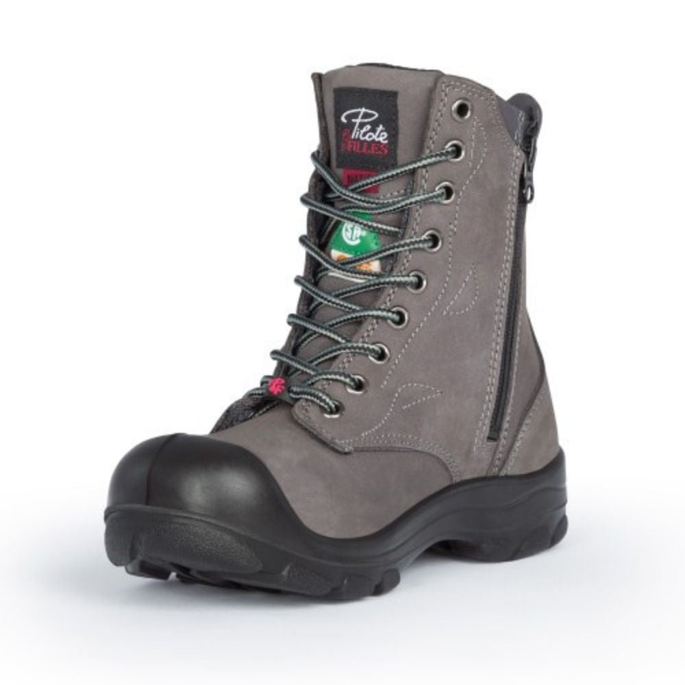 P&F S558 Women's 8 Steel Toe Work Boots with Side Zipper - Comfortable Safety Shoes for Construction, Warehouse & Outdoor Work (Khaki)