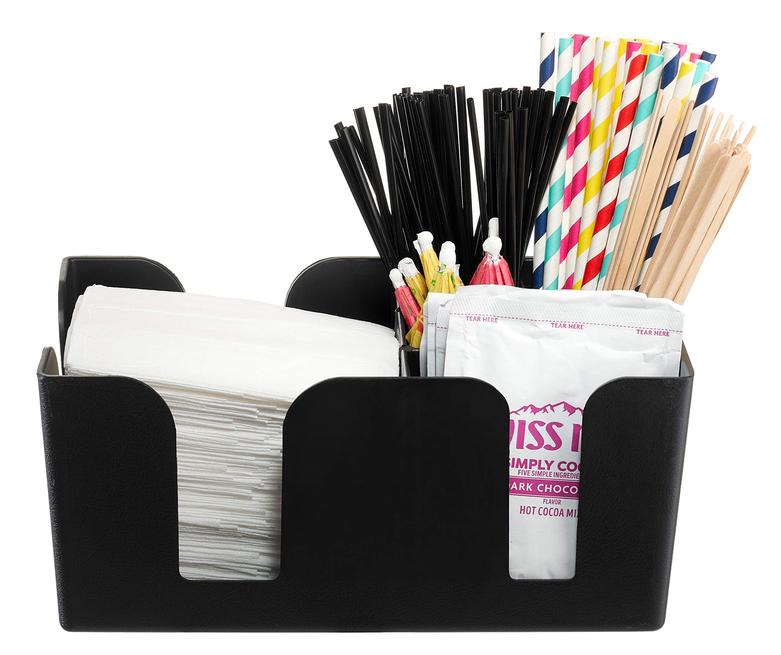 9-Pack Heavy Duty Plastic Bar Caddy with 6 Compartments - Refillable Barware Organizer for Napkins, Straws & Utensils - Perfect for Home Bars, Restaurants & Party Serving Stations