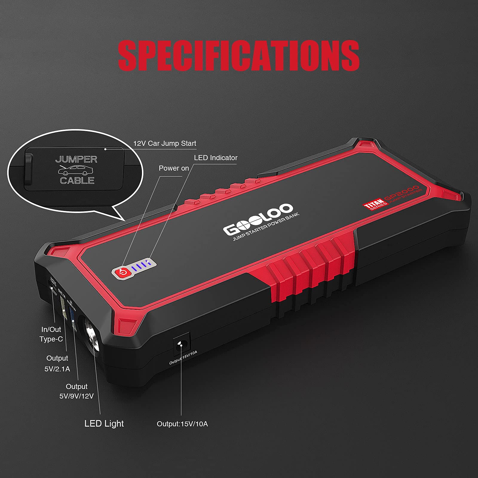 GOOLOO GP2000 Jump Starter & S4 4Amp Car Battery Charger Combo - 9% Off - Emergency Vehicle Jump Start and Battery Maintenance for Cars, Trucks, SUVs, Boats, and Motorcycles