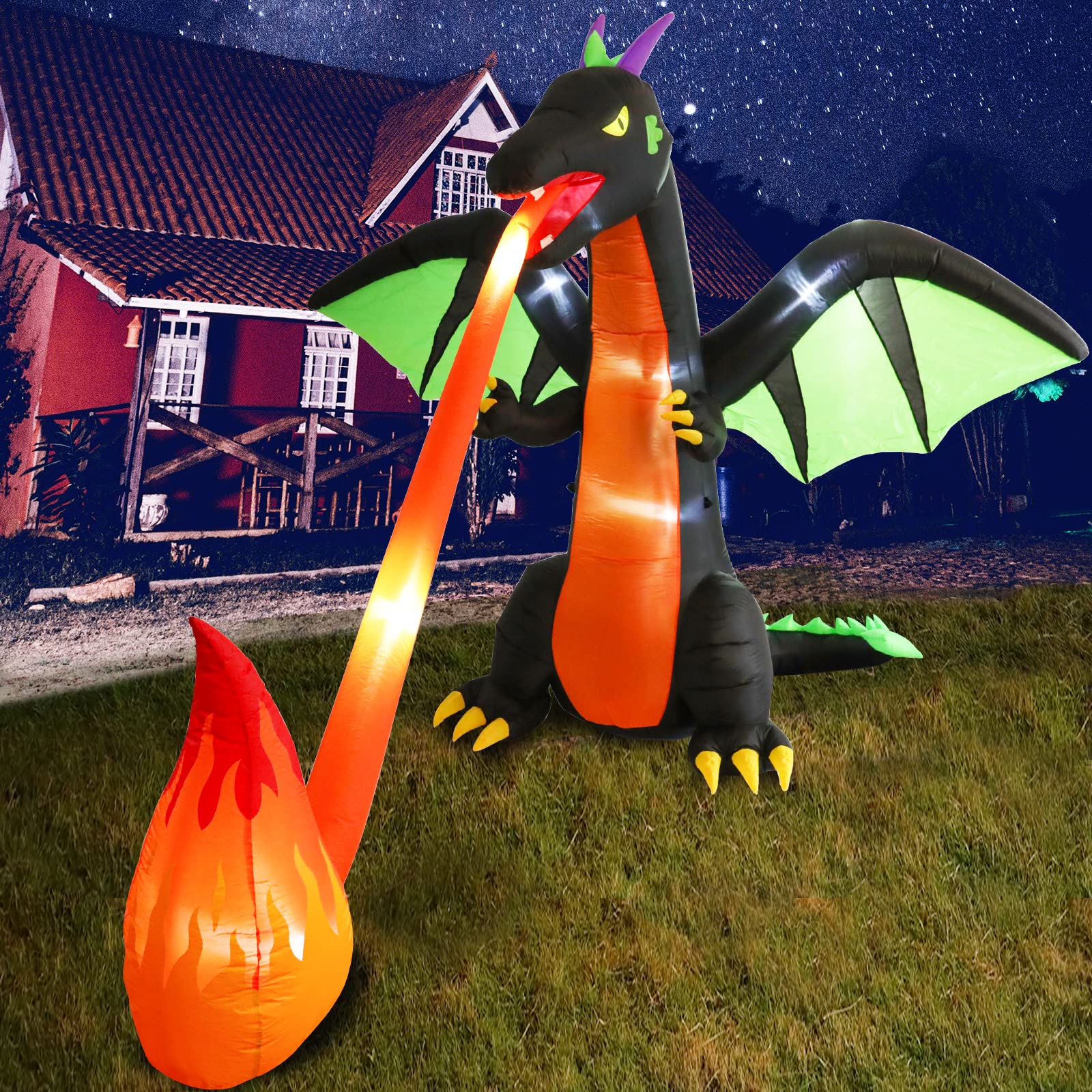 MUMTOP 8.2 Ft Tall Halloween Inflatable Giant Dragon Outdoor Decoration with Built-in LED Lights - Spooky Yard Party, Holiday Garden Decor for Halloween, Christmas & Outdoor Events