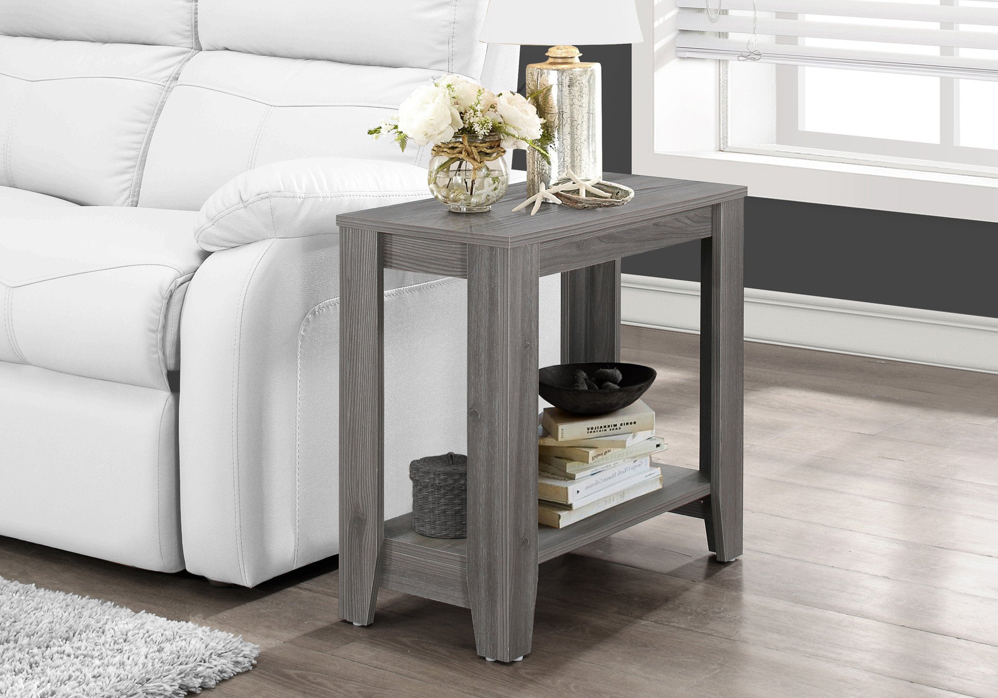 Modern Grey Accent Side Table - Rectangular End Table for Living Room, Bedroom & Office - Stylish Home Decor Furniture for Small Spaces