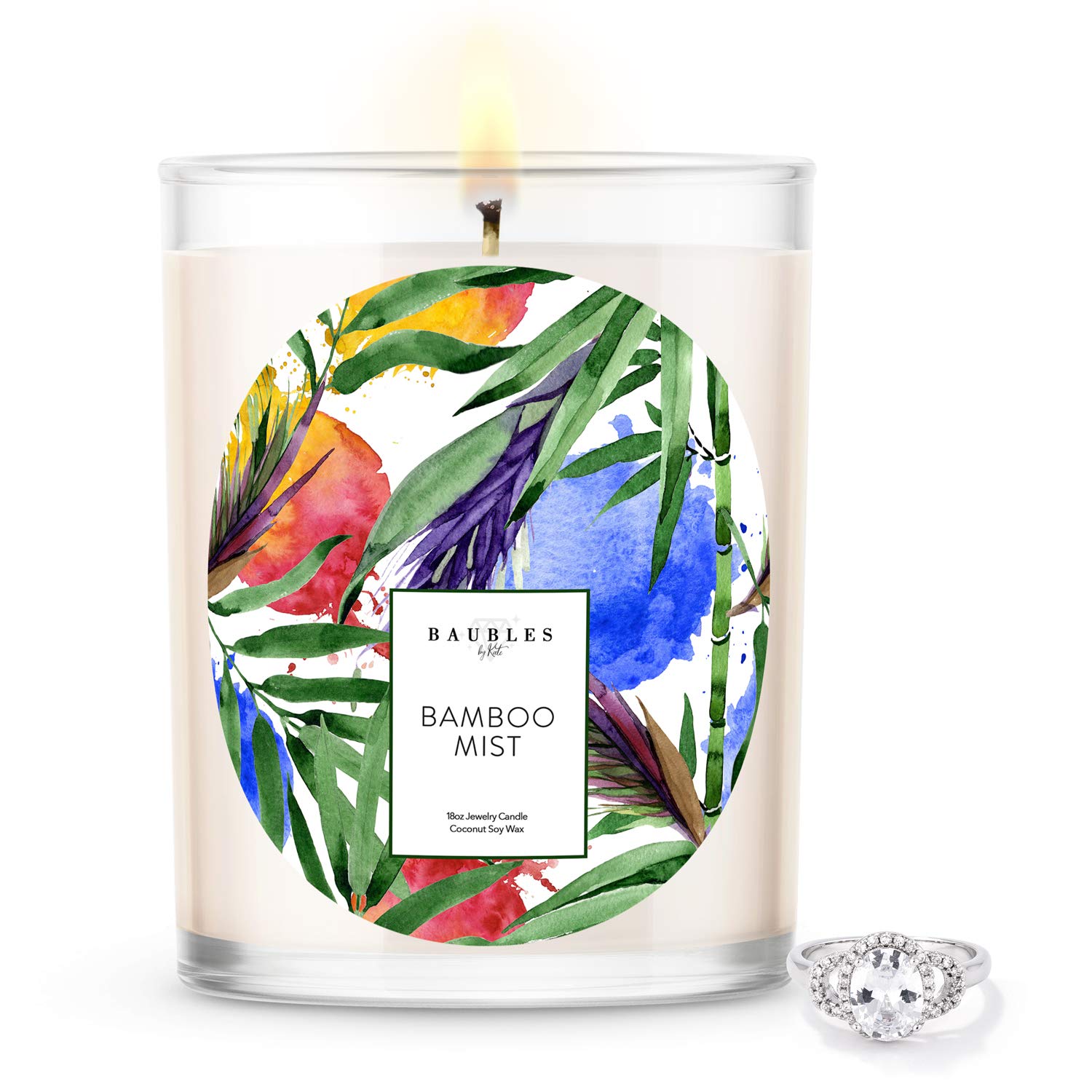 Baubles Premium Bamboo Scented Candle with Surprise Jewelry Ring Inside | 18oz Large Soy Candle | Handmade in USA | Parrafin-Free | Size 05 | Perfect for Home Decor, Romantic Gifts & Relaxation