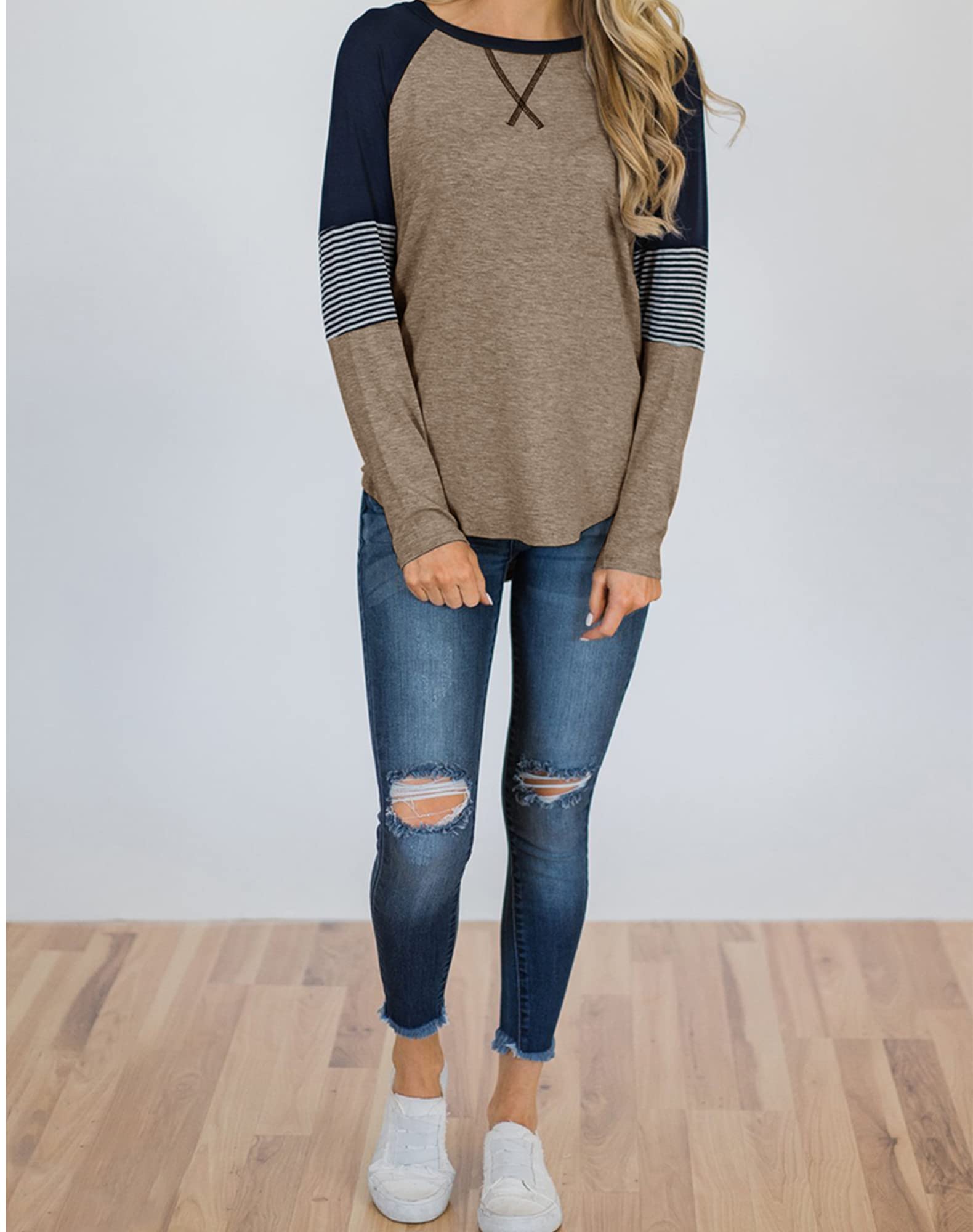 Women's Color Block Round Neck Tunic Top - Casual Long Sleeve Blouse for Work, Office & Everyday Wear | Comfortable Stretch Fabric