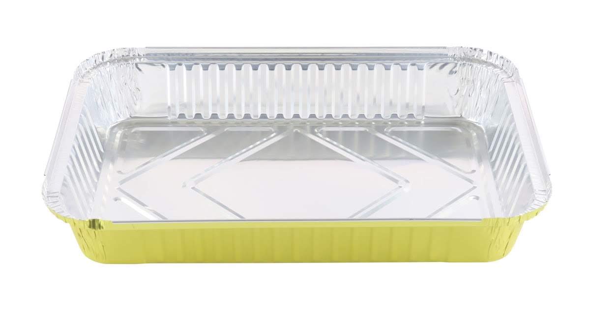KitchenDance 4-Pound Disposable Colored Aluminum Oblong Baking Pan with Lid - Gold Foil Food Storage Container for Cakes, Lasagna & Meal Prep - Ideal for Home Kitchens, Restaurants & Catering Services (200 Count, #52180L)