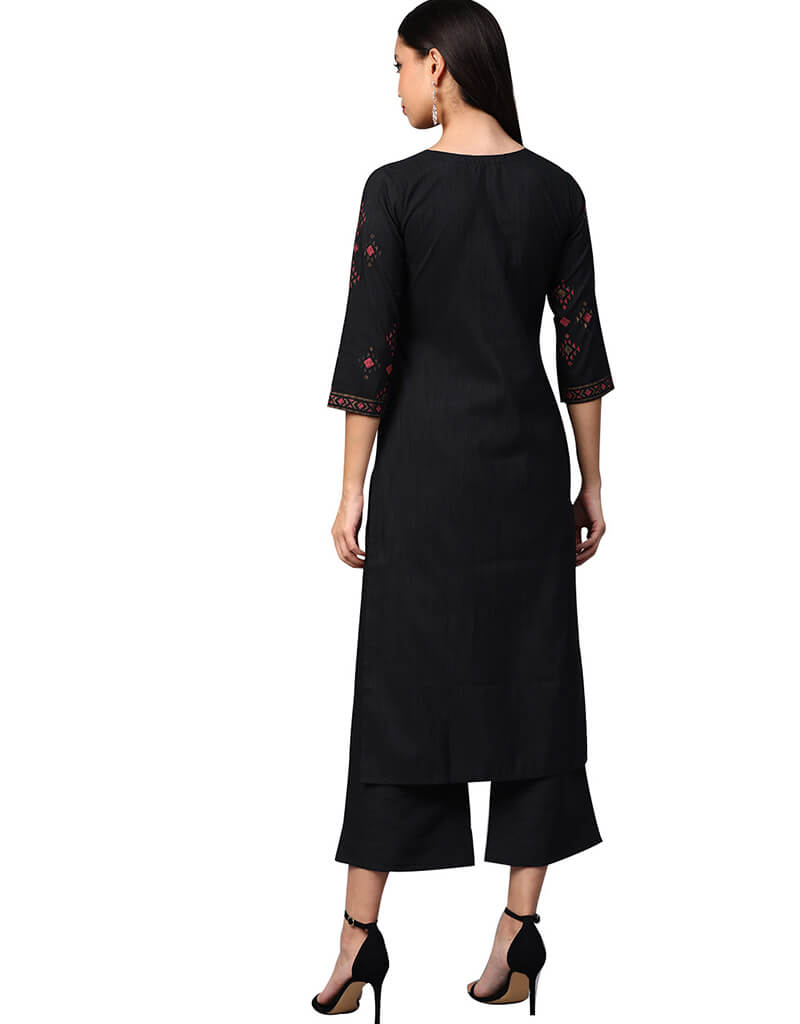Black Poly Silk Palazzo Suit for Women - Comfortable & Elegant Wide Leg Pants Set for Casual Wear, Office, and Special Occasions