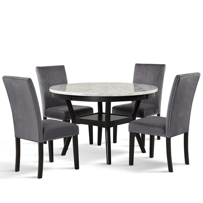 Celeste Faux Marble Round Dining Table 48 Inch - Modern Espresso Finish - Perfect for Small Space Dining Rooms, Kitchen Nooks & Apartment Living