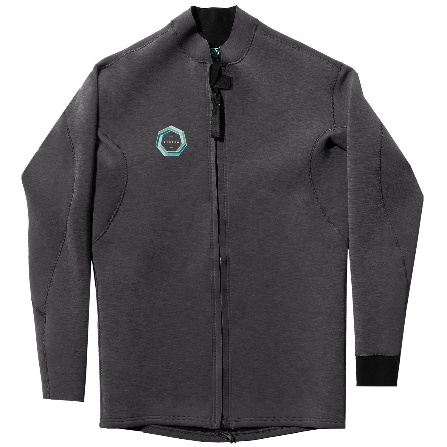 2mm Men's Vissla Drainer Front Zip Jacket - BLH Black Heather | Surfing, Beach & Outdoor Water Sports Jacket for Men