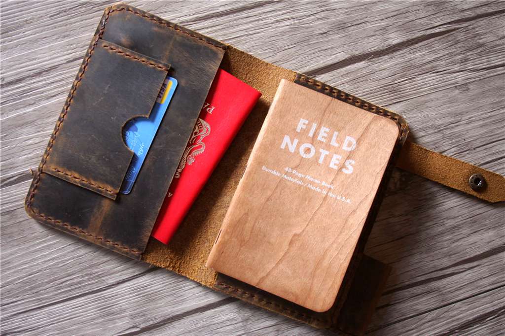 Personalized Leather Cover Wallet for Field Notes - Custom Name Engraved - Perfect for Journaling, Travel & Everyday Carry