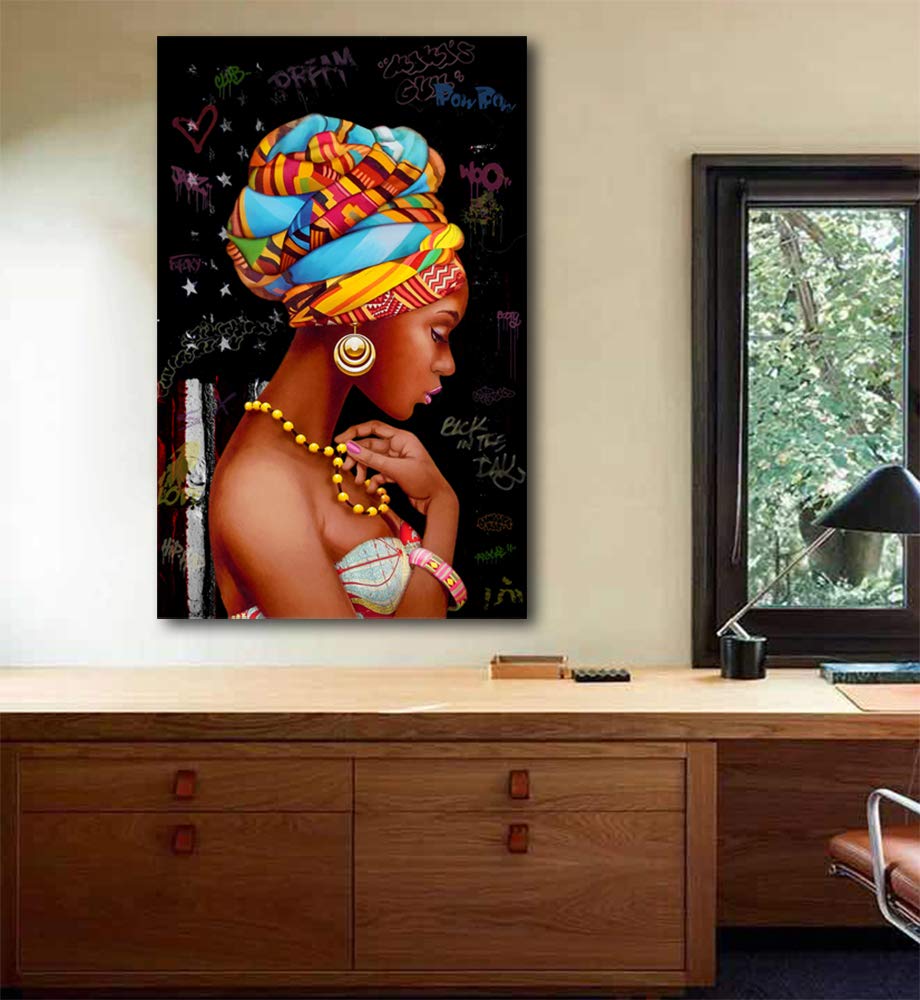 African Queen Wall Art - Framed Black Canvas Decor for Living Room