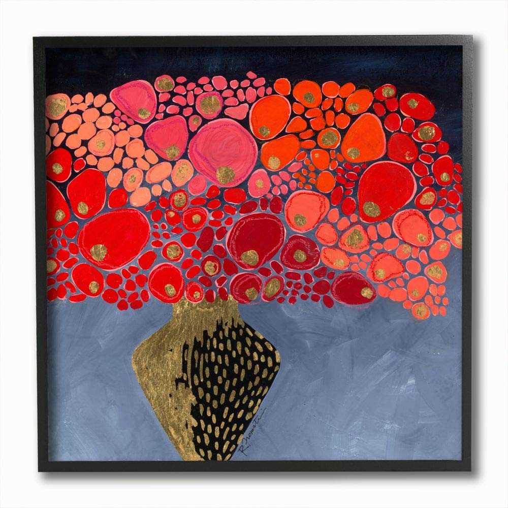 Stupell Industries Red Abstract Round Flower Bouquet in Vase - Modern Wall Art by Third Wall - 12x12 Black Framed Canvas - Perfect for Living Room, Bedroom & Office Decor