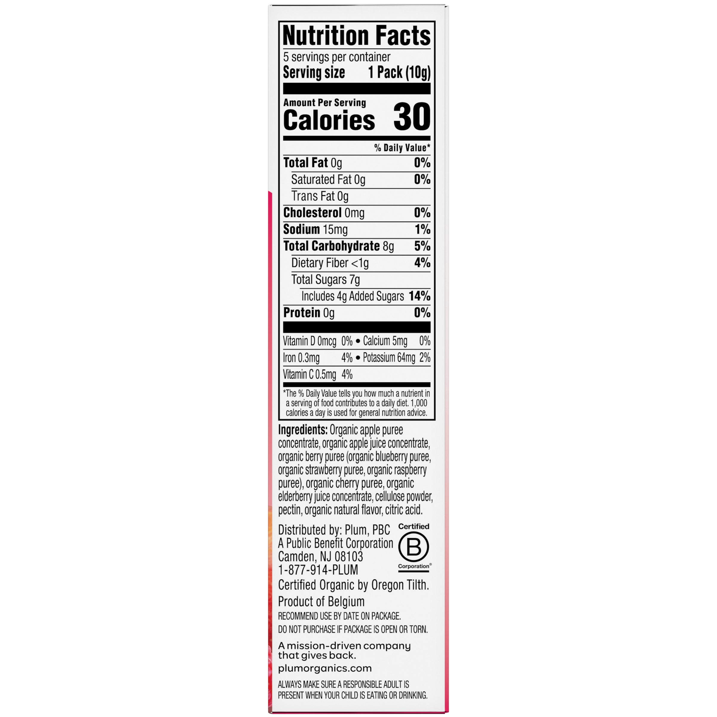 Organic Plum Teensy Snacks Soft Fruit Snacks - Mixed Berry Flavor - 5 Count (Pack of 8) - Healthy Toddler & Kids Snacks for School, Travel & On-the-Go
