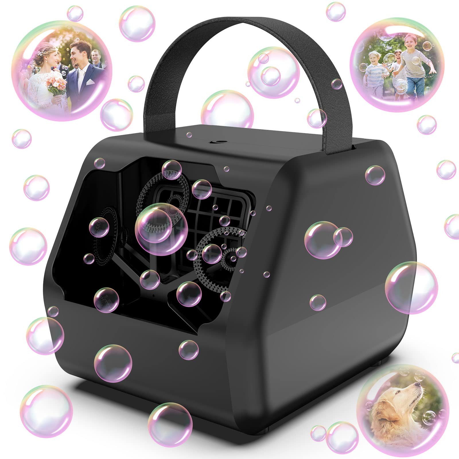 Automatic Bubble Blower Machine for Kids - 2 Speed Levels, 16000+ Dual Bubbles/Min | Portable Outdoor Bubble Maker for Parties, Weddings, Birthdays (Black) | Perfect for Backyard Play, Summer Activities & Toddler Entertainment