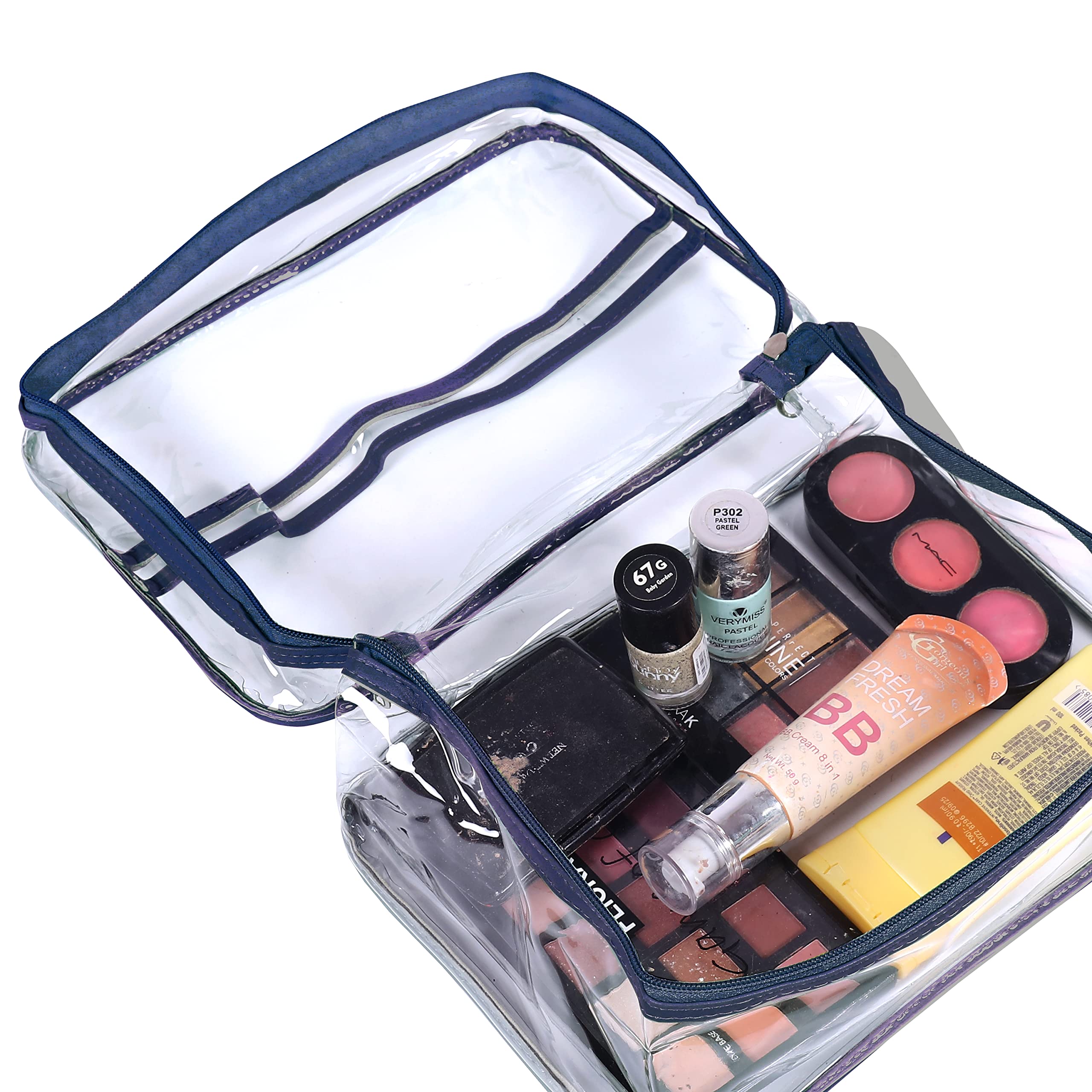 Lwvax Large Clear Toiletry Bag Set of 3 - Waterproof Travel Makeup Organizer with Zipper, Transparent Cosmetic Storage Pouch for Women & Men - Perfect for Airplane Carry-on, Gym, Beach Trips & Vacation Essentials (Blue)