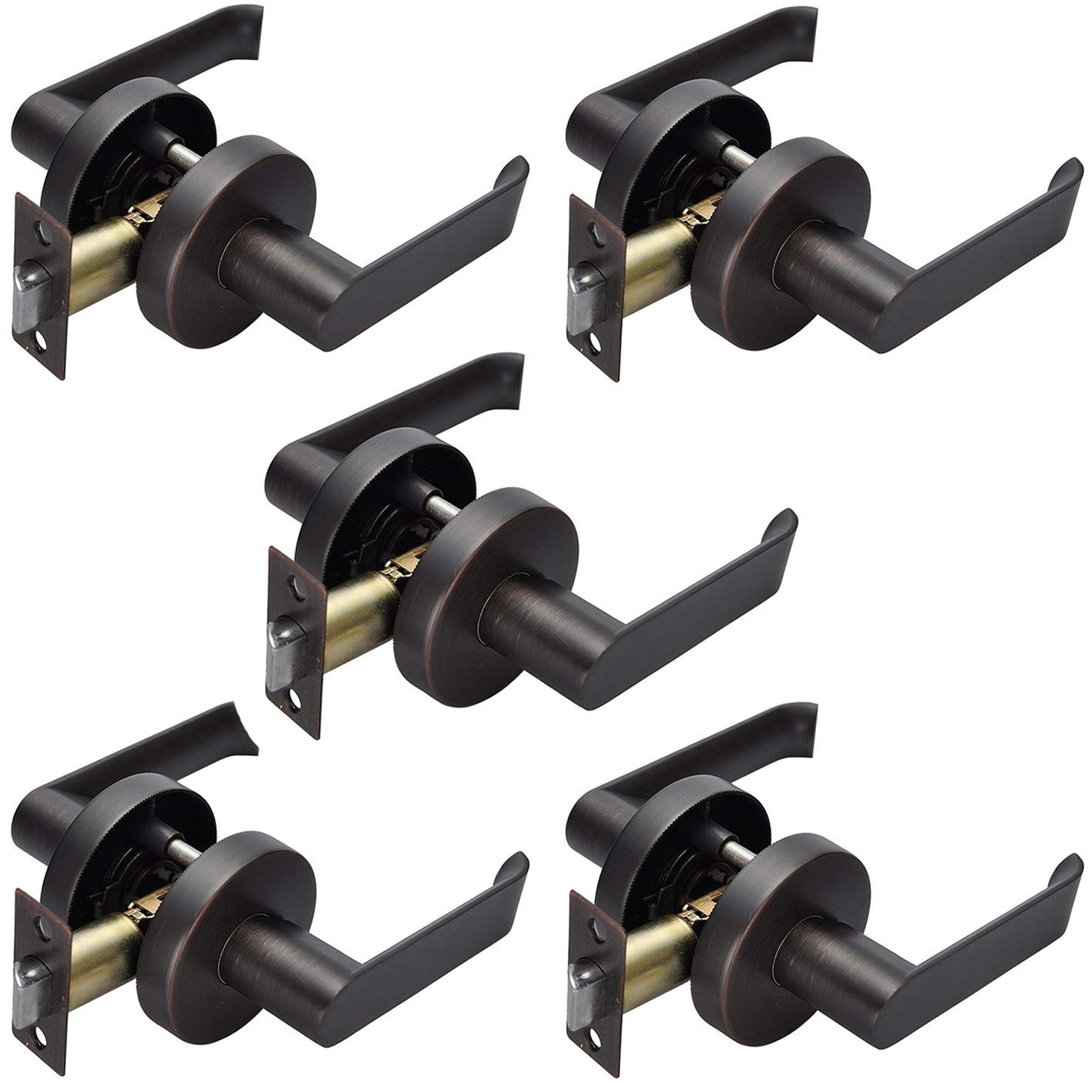 Premium Slim Square Passage Lever Door Handle Set - Heavy Duty Oil Rubbed Bronze Finish, Reversible for Left/Right Handed Doors - Perfect for Hallway, Closet & Interior Doors - Durable Hardware for Home & Office Use