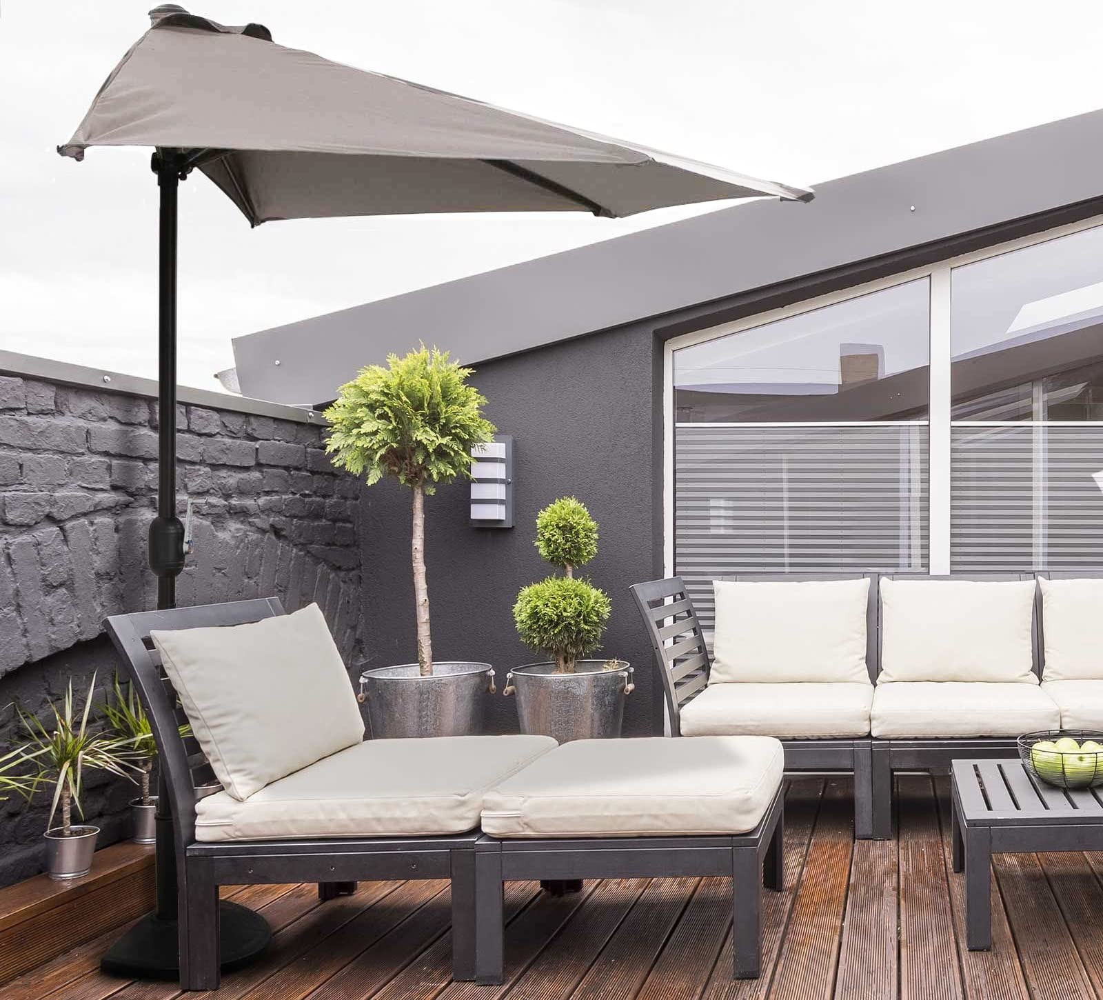 9 Ft Patio Umbrella for Outdoor - Half Market Umbrella with Crank Lift, UV Protection & Waterproof Canopy - Perfect for Garden, Poolside, Deck, and Balcony Use
