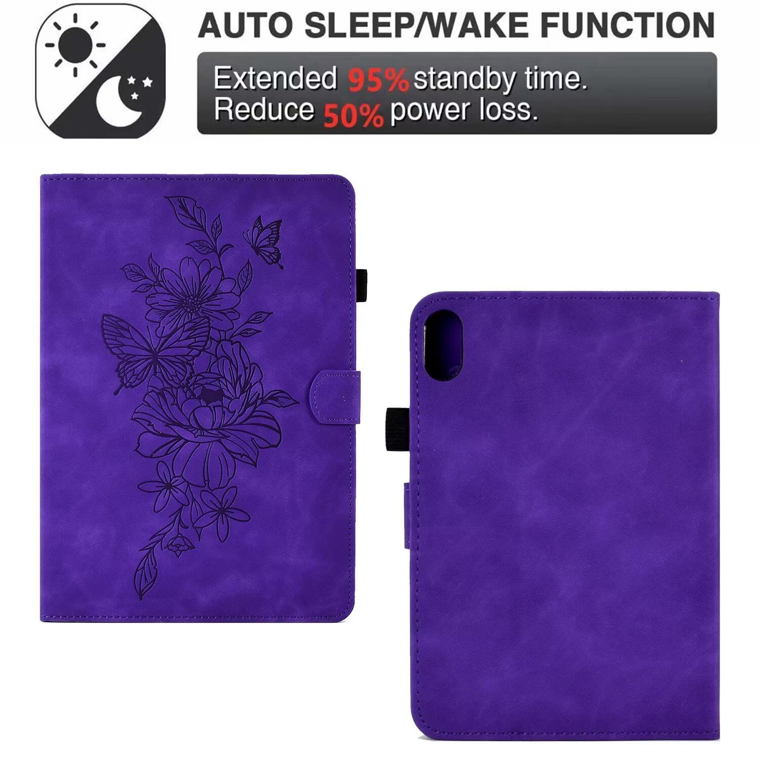 MonsDirect Premium Soft Suede Leather Case for iPad Mini 6 (2021) 8.3 Inch - Multi-Angle Stand Folio Cover with Auto Wake/Sleep, Pen Holder & Card Slots - Perfect for Work, Travel & Home Use (Purple)